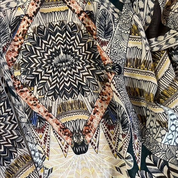 Karlie Silky Lace Trimmed Aztec Feather Print Kimono - Picture 3 of 5